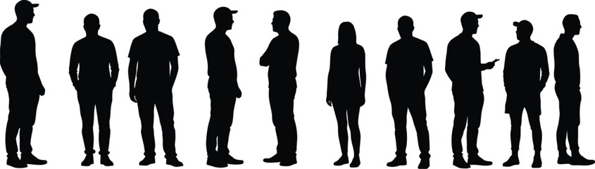 Assorted Standing People Silhouettes on Transparent Background AI Generative
