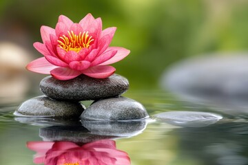 Fototapeta premium Pink lotus on stones in water