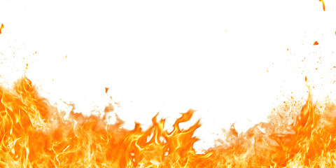 orange hot fire frame border isolated on white background PNG