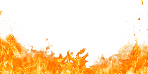orange hot fire frame border isolated on white background PNG