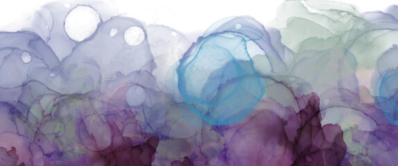 Beautiful hand drawn abstract illustration, alcohol ink texture, blue-lavender-mint tones, png file 