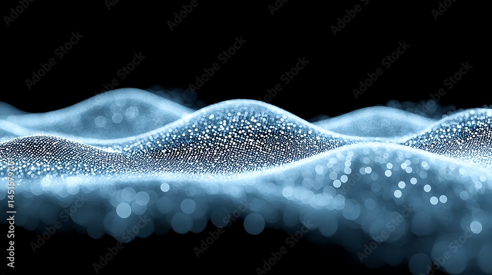 Aufkleber abstract particle wave forms in light blue on a dark background
