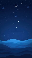 Fototapeta premium Dark blue night sky with ascending light object