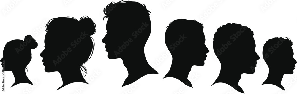 Poster group of profile silhouettes on transparent background ai generative