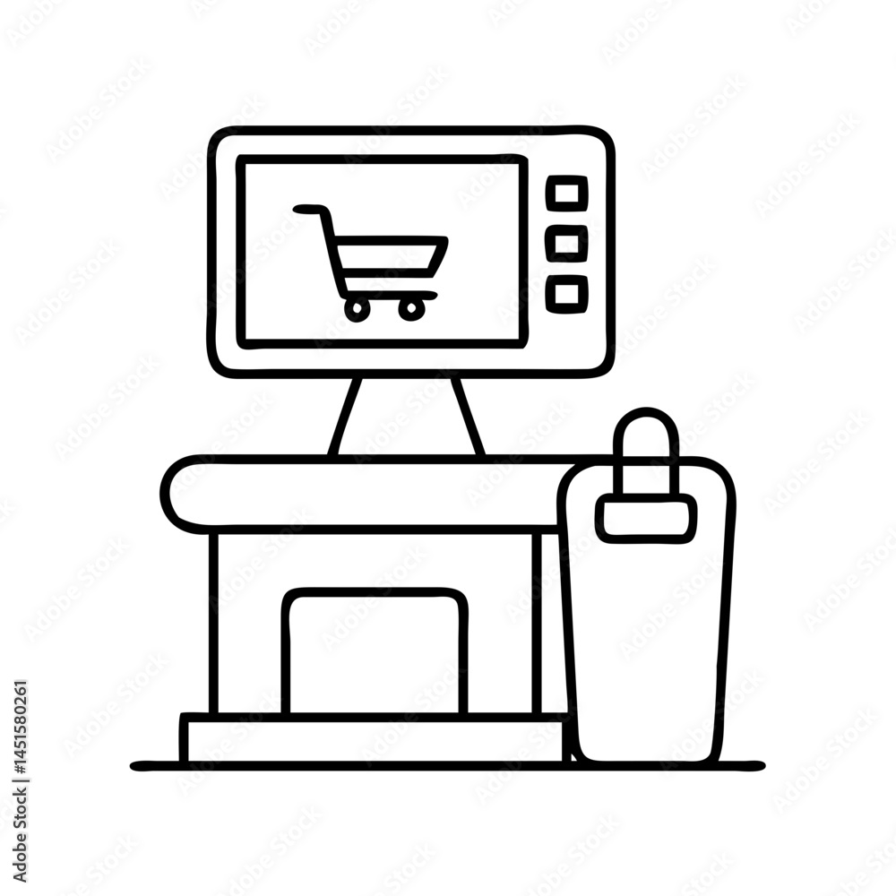 Poster self checkout kiosk icon, self checkout kiosk line art - simple line art of self checkout kiosk, per