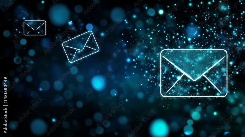 Aufkleber defocused abstract background with glowing envelope symbol representing digital email communication,
