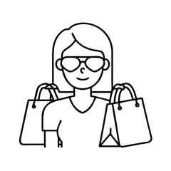shopper with sunglasses icon, shopper with sunglasses line art - simple line art of shopper with sunglasses, perfect for shopper with sunglasses logos and icons