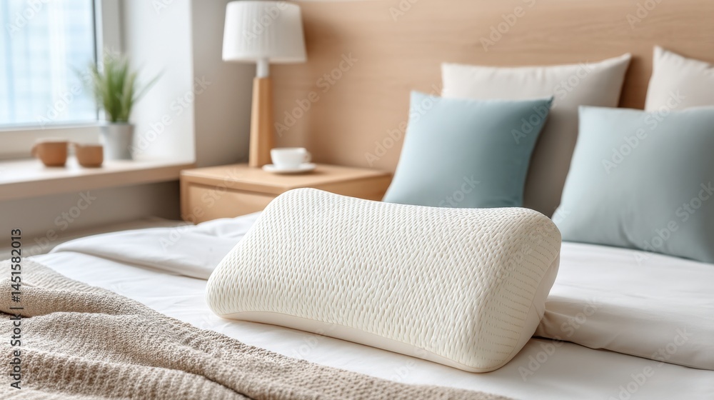 Fototapete elegant bedroom setup with memory foam pillow and soft cushions displaying modern design aesthetics 
