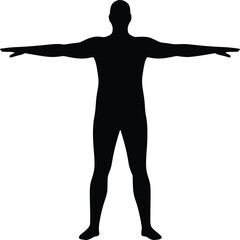 Silhouette illustration of a person standing upright with arms extended horizontally, forming a T shape, isolated vector illustration 