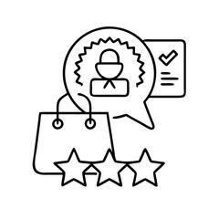 shopping review badge icon, shopping review badge line art - simple line art of shopping review badge, perfect for shopping review badge logos and icons