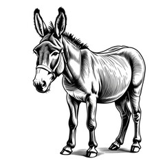 Fototapeta premium Intricate black and white donkey engraving showcasing detailed line art design