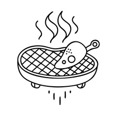 steak sizzling on grill icon, steak sizzling on grill line art - simple line art of steak sizzling on grill, perfect for steak sizzling on grill logos and icons
