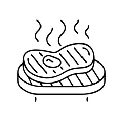 steak sizzling on grill icon, steak sizzling on grill line art - simple line art of steak sizzling on grill, perfect for steak sizzling on grill logos and icons