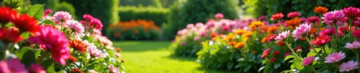 Vibrant blooms in a meticulously designed garden , earth, beauty