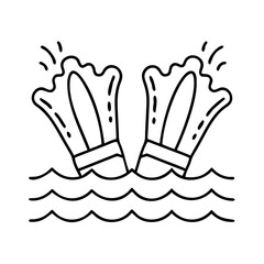swim fins splashing icon, swim fins splashing line art - simple line art of swim fins splashing, perfect for swim fins splashing logos and icons