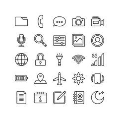 User interface outline icon set. UI black line icon set.