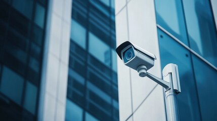Surveillance Camera on Modern Building Exterior