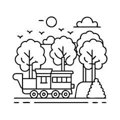 train ride through park icon, train ride through park line art - simple line art of train ride through park, perfect for train ride through park logos and icons