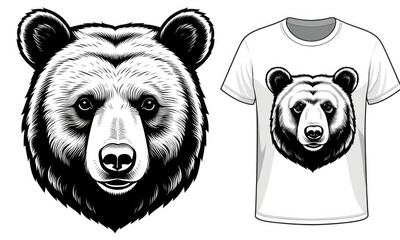 Detailed bear head design on white tshirt: natureinspired graphic for wildlife lovers