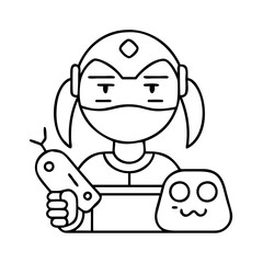 video game character icon, video game character line art - simple line art of video game character, perfect for video game character logos and icons