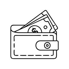 wallet with cash icon, wallet with cash line art - simple line art of wallet with cash, perfect for wallet with cash logos and icons
