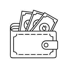 wallet with cash icon, wallet with cash line art - simple line art of wallet with cash, perfect for wallet with cash logos and icons