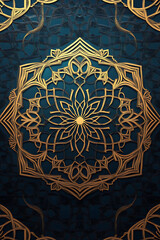 Intricate golden mandala design on a deep blue background, showcasing elegance and symmetry