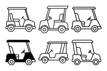 Golf cart outline vector icon set. Thin line black golf cart icon, flat vector simple element illustration white background