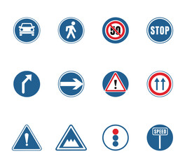 Traffic and road sign icon set