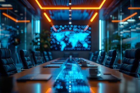 Modern boardroom depicting a transformative digital infrastructure upgrade meeting where tech leaders strategize on scalable solutions and secure networks Infrastructure digital secure