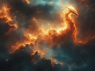 Fototapeta premium Cosmic dragon nebula ablaze in vibrant hues