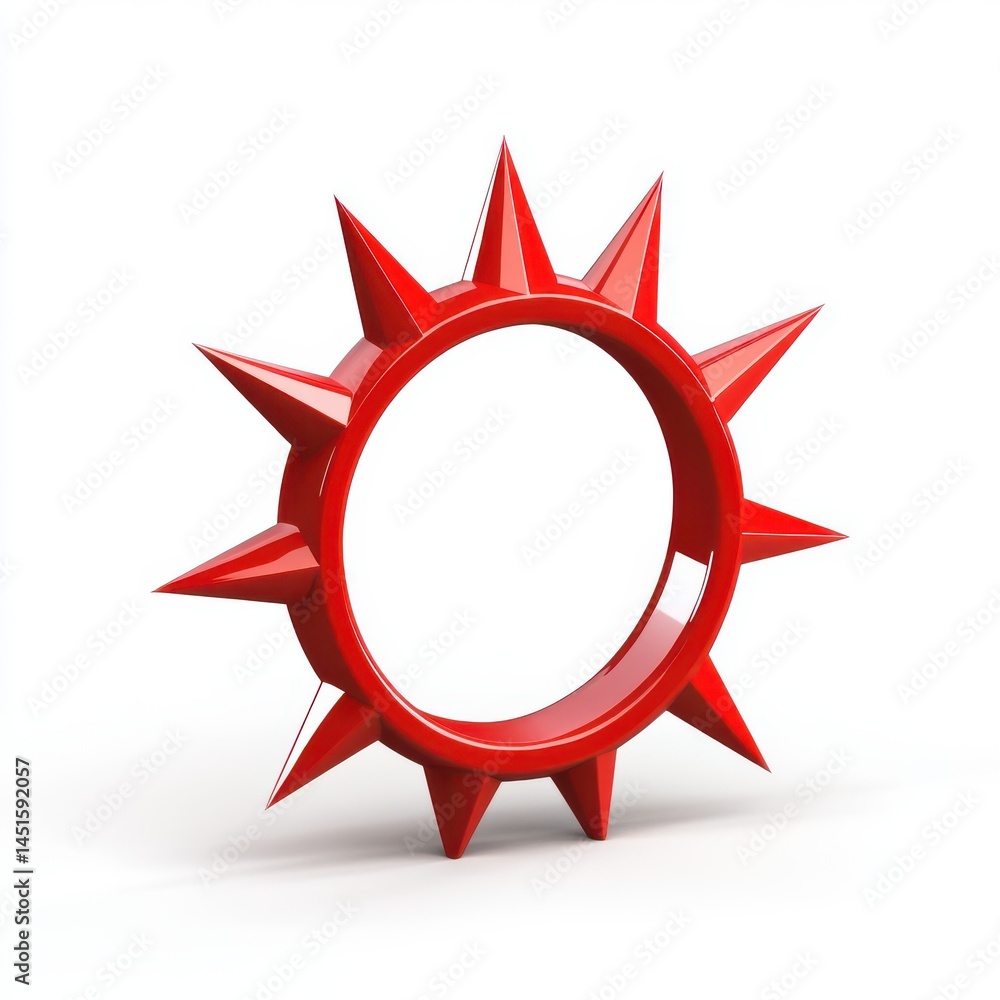 Poster 3d render of red spiked circular object on white