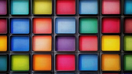 Colorful palette of vibrant hues in organized square compartments