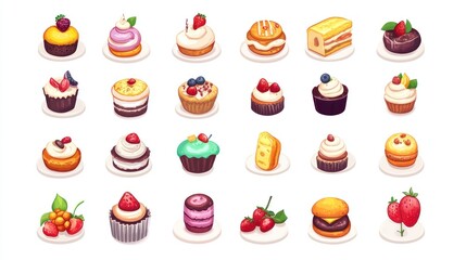 Colorful assortment of various desserts and pastries.