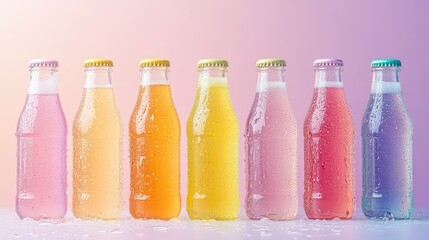 Colorful refreshing drinks in glass bottles
