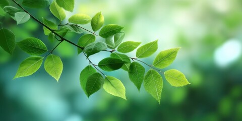Close-up of fresh green leaves with dappled sunlight and soft bokeh in vibrant spring tones