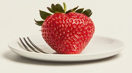 Single Red Berry On White Dish With Fork