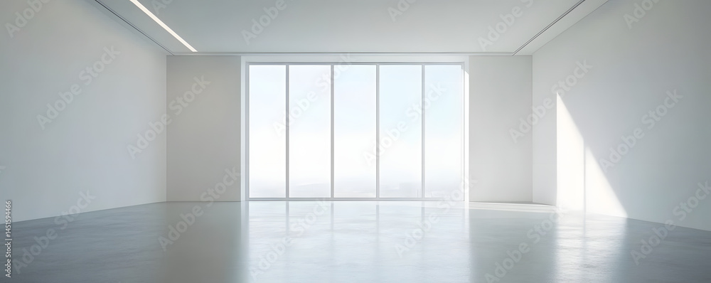 Poster empty white gallery room with large window and recessed lighting