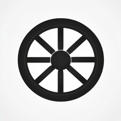 Naklejka premium Black Wooden Wagon Wheel with Twelve Spokes on Gray Background