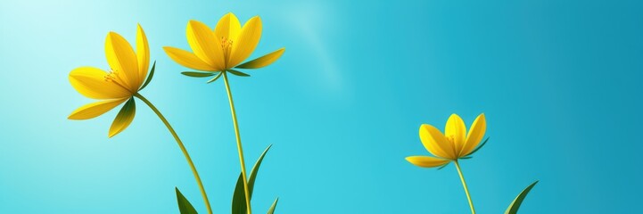 Vibrant yellow flowers blooming against a bright blue sky backdrop