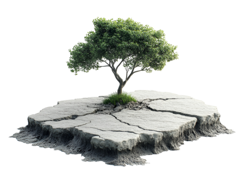 Green tree growing on cracked earth resilience nature survival