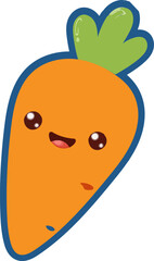 Funny orange cartoon carrot icon illustration with a cute smiling baby face