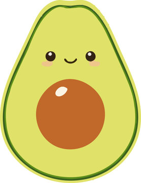 Naklejki Cute Cartoon Avocado Vector – Smiling Kawaii Fruit Illustration
