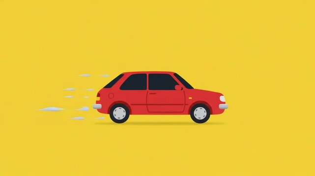 Red car driving and drifting on yellow background. 4K Video