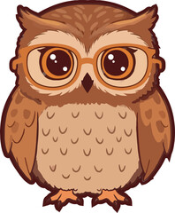 Cute Cartoon Owl with Glasses in Vector Style