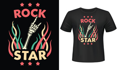 Rock Star with Skeleton hand T-shirt design.