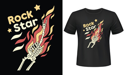 Rock Star with Skeleton hand T-shirt design.