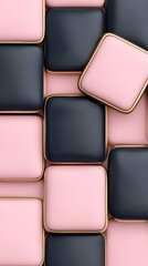 Fototapeta premium Abstract Pink and Gray Square Pattern with Gold Trim