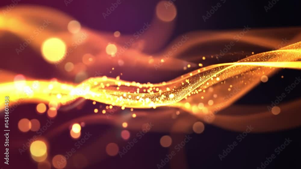 Poster mesmerizing abstract golden wave with sparkling particles creates stunning visual effect, evoking el