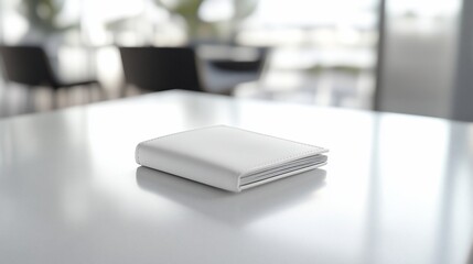 Minimalist white notebook on a bright table in a modern office space